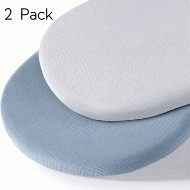 SHEIN 2PCS/Set Baby Bassinet Sheets Breathable Elastic Cozy Fitted Bassinet Mattress Sheet For Baby Boy Girls Fit For Oval Rectangular Cradle Pad Sheets