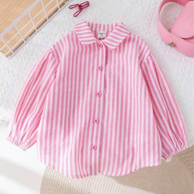 SHEIN LMoss Young Girls Loose Fit Striped Collared Casual Shirt