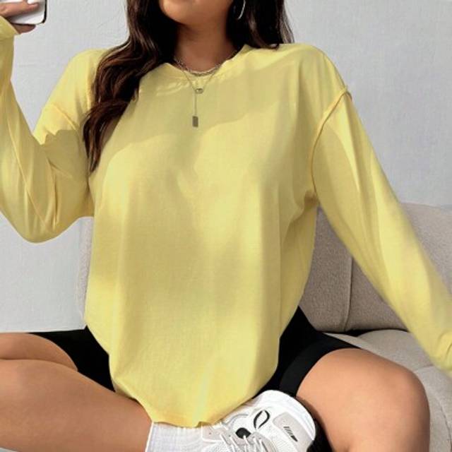 SHEIN Plus Size Solid Color Loose Long Sleeve T-Shirt