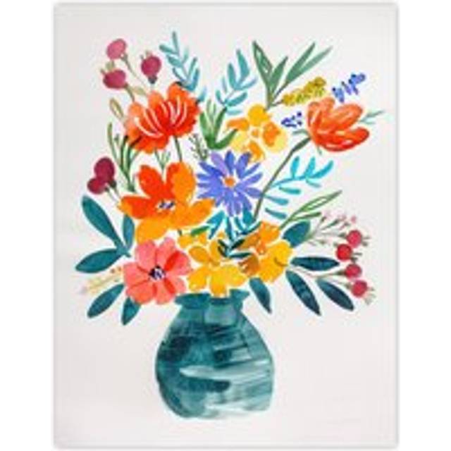 Bright Colourful Flower Bouquet Vase Watercolour Wall Art Print - Multi - W24 inch x H32 inch