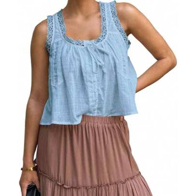 SHEIN Women Loose Tank Tops Casual Summer Lace Patchwork U-Neck Sleeveless Shirt Basic Vest Aesthetic Clothes For Streetwear