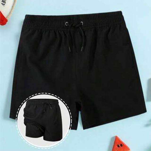 SHEIN Boy Solid Color Drawstring Waist Swim Trunks