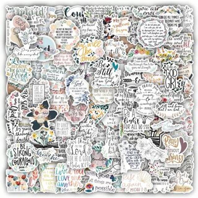 SHEIN 100PCS Bible Stickers, Inspirational Christian Bible Verse Sticker Stickers Aesthetic Vinyl Stickers High Quality Stickers Decals Scrapbook,Journaling