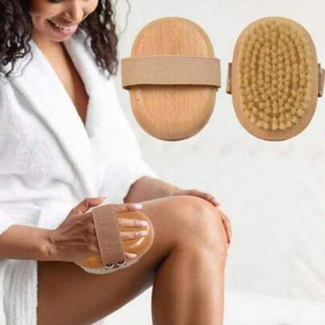 SHEIN 1Pc Large Dry Brushing Body Brush With Soft Bristles Antiskid Wooden Exfoliator Bath Scrubber For Wet Or Dry Exfoliating,Body Scrub Deep Cleanse(Wood