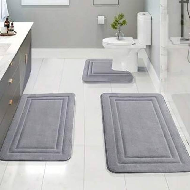 SHEIN 3pcs Memory Foam Bathroom Mat Set, Thick Bath Rug, Toilet Rug, Free Combination, Doormat, Soft, Absorbent, Quick Drying, Comfortable, Anti-Slip, Fade