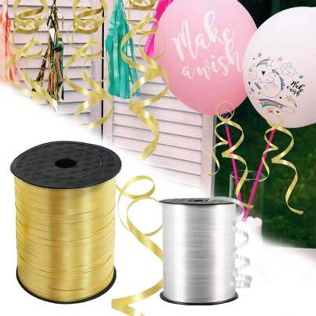 SHEIN 1 Roll 250 Yards Curling Ribbon,Balloon Ribbon Balloon String For Art & Craft Decor,Gold Silver Ribbon For Party Decoration Gift Wrapping Art Crafts W