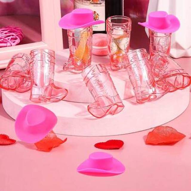 SHEIN 24pcs/Set (12 Mini Plastic Cowboy Hats & 12 Cowboy Boot Cups), Western Cowboy Hat & Boot Cups, Party Supplies Suitable For Theme Birthday Party Decor