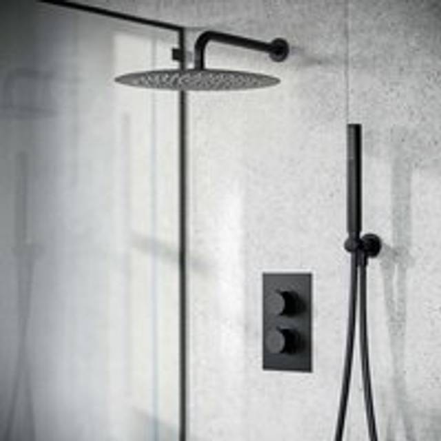 Nes Home - Temel Matte Black Round 300mm Shower with Hand Held Set Thermostatic Mixer Valve