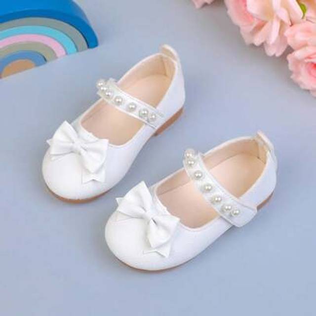 SHEIN Baby Girl Adorable PU Leather Dress Shoes With Bowknot & Pearl Accents, Cute Toddler Mary Jane Flats For Princess Party, Back To School, Birthday Gift