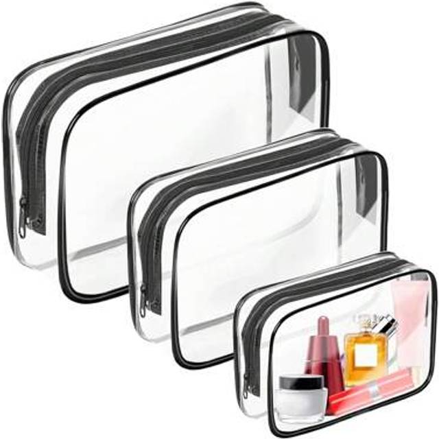 SHEIN 3-Pieces Waterproof Clear Makeup Bag Summer Holiday Essentials,Travel Essentials - Lightweight, Versatile Travel Zipper Bag For Women&#39;s Toiletries And