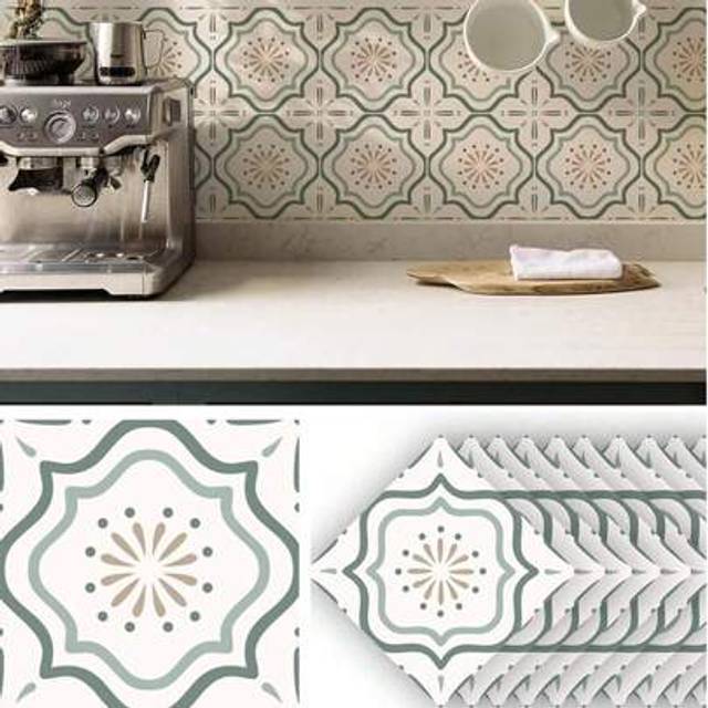 SHEIN 1 Set 10pcs Waterproof Tile Sticker, Stick On Tiles Transfer For Bathroom Kitchen, Floor,Splashback For Cooker, Peel And Stick Adhesive Vinyl Wall Til