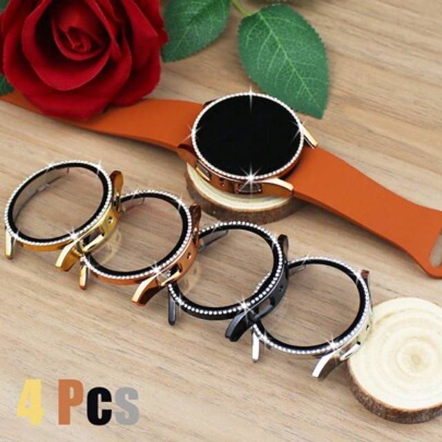 SHEIN 4PCS Samsung Galaxy Watch Case With 4-Color Combination, Stylish And Casual, Scratch Resistant, Anti Drop, Shiny, Diamond Studded Hard PC Protective C