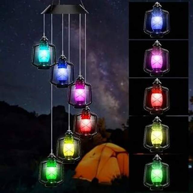 SHEIN 1pc Color Changing Solar Wind Chime - IPX5 Waterproof LED Mobile Pendant Light, Suitable For Christmas And Halloween Decoration In Gardens, Terraces,