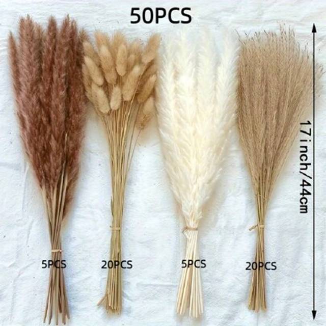 SHEIN 38/50/80pcs Natural Premium Pampas Grass Decor - Dried Rattan Flowers For Home, Wedding, Event & Festive Season Decorations (Christmas, Halloween, Eas