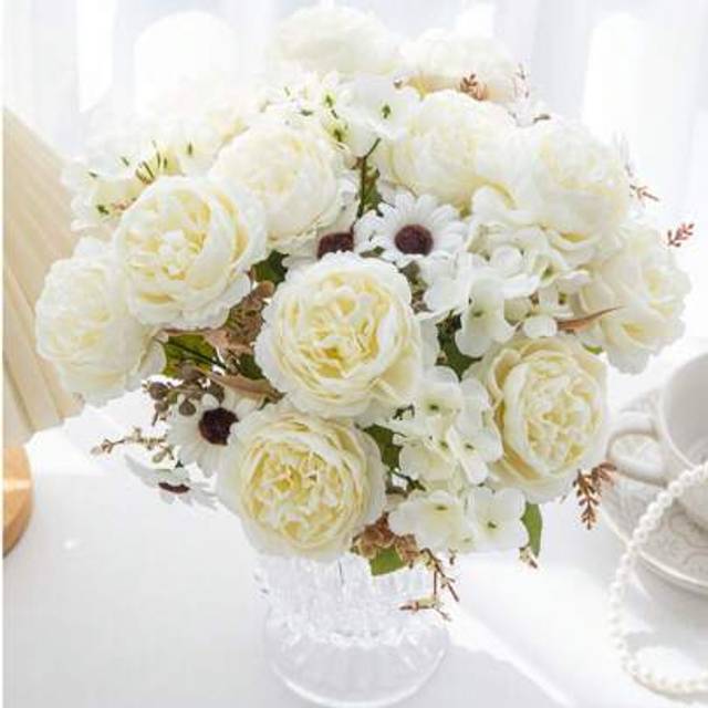 SHEIN 1pc/3pcs Romantic Silk Peony& Hydrangea Bouquet Artificial Flowers Centerpieces,Plastic Flowers Handheld Flower Arrangement For Wedding/Home/Bedroom/L