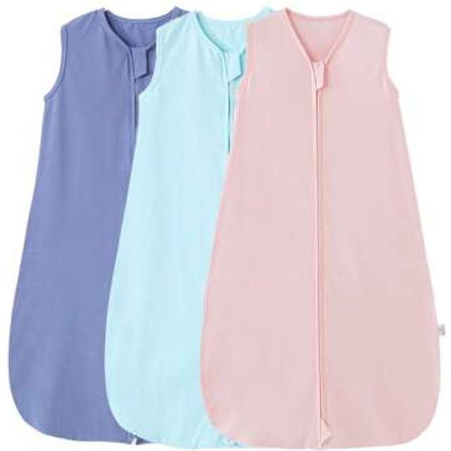 SHEIN Summer Goodies 2PCS 0.5Tog Summer Solid Baby Knitted Sleepsack For Summer Infant Comfort Breathable Sleeveless Zipper Sleeping Bag Bedding Sleepwear