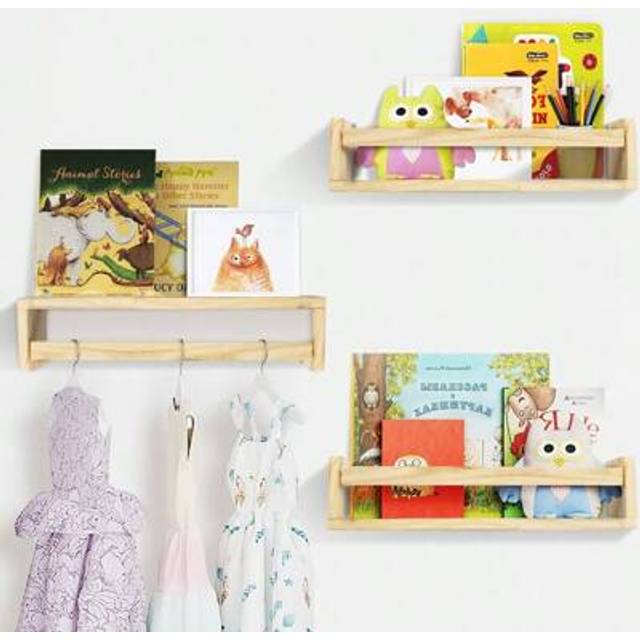 SHEIN 1pc Nursery Wall Shelves, Wooden Book Shelves For Wall, Wall Mounted Hanging Shelves For Living Room, Bathroom Decor, Kitchen Spice Rack, White-Natura