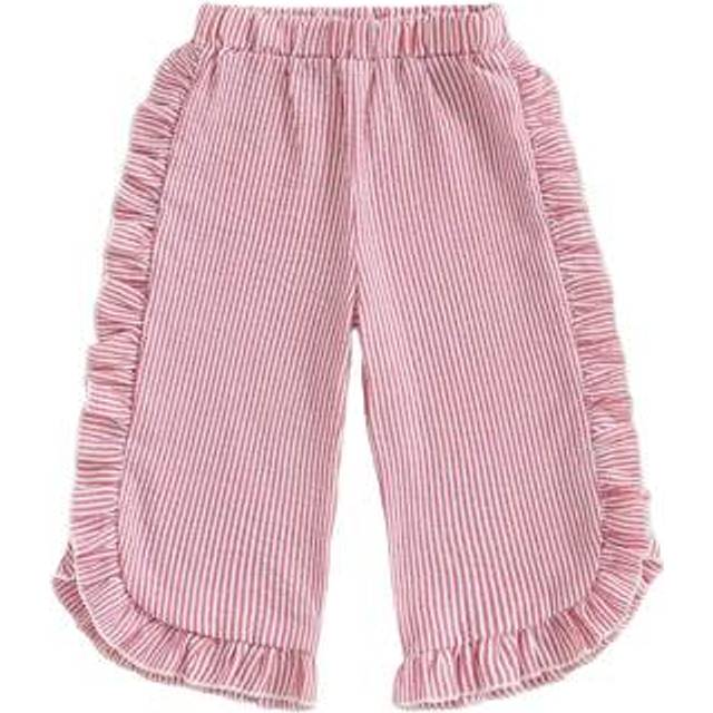SHEIN Toddler Baby Girl Fall Pants Loose Fit Stylish Striped Ruffled Trim Elastic Waist Wide Leg Trousers
