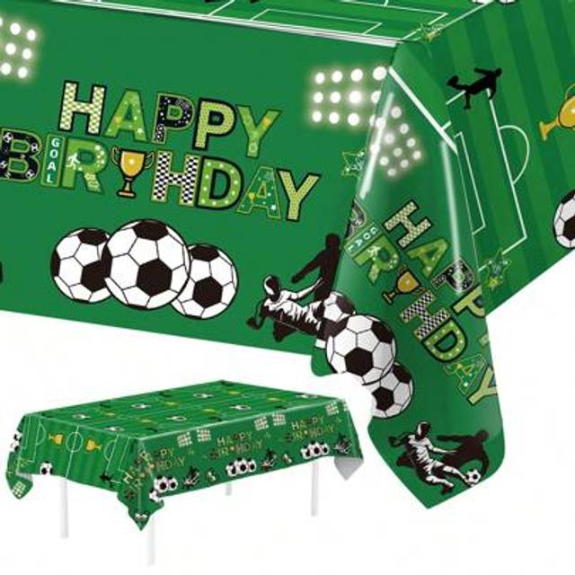 SHEIN 1Pc Football Theme Happy Birthday Plastic Disposable Tablecloth,Table Cover,Table Runner, Birthday Party Table Deocration,Home Decor Table Decor,Socce