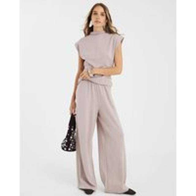 River Island Womens Beige Premium High Waisted Wide Leg Joggers