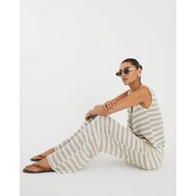 River Island Womens Cream Stripe Wide Leg Crochet Trousers - XL