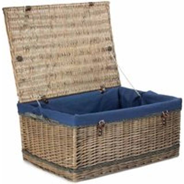 72cm Antique Wash Rope Handled Trunk Picnic Basket - Navy Lining