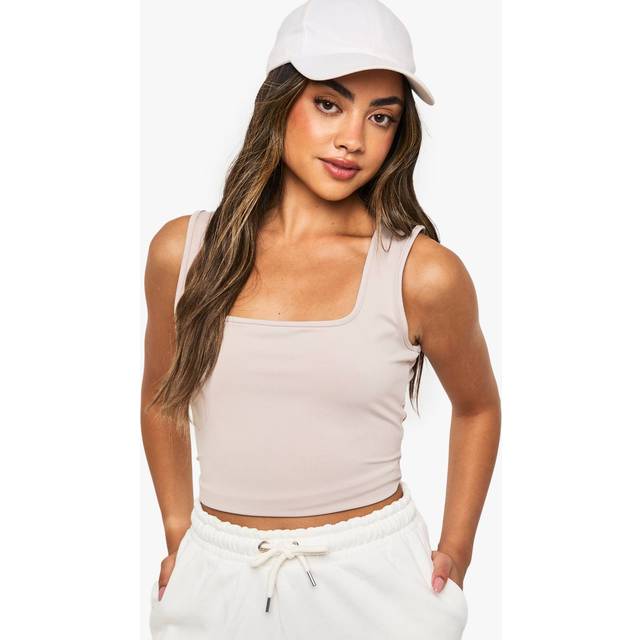 Womens Soft Slinky Square Neck Vest Top - Beige - 12, Beige