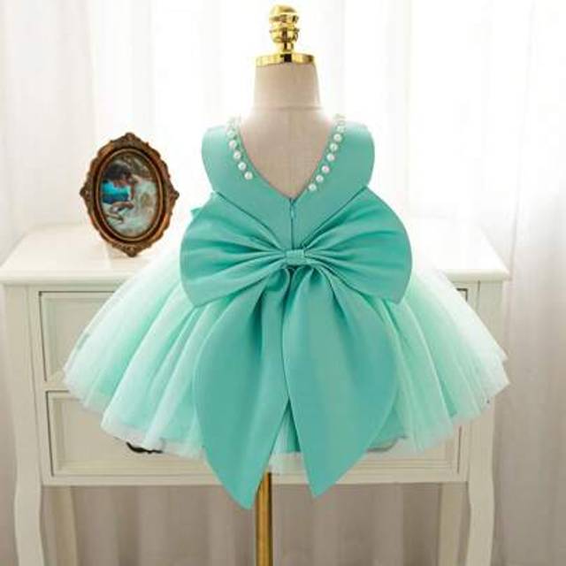 SHEIN Christmas Princess Girls Dress Tulle Flower Party Gown, Suitable For Party, Wedding, Bridesmaid, Pink Puff Dress With White Beaded V-Back Big Bow Prin