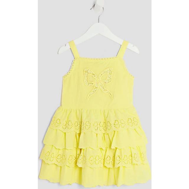 River Island Mini Girls Yellow Broderie Frill Bow Dress - 3-4 Yrs