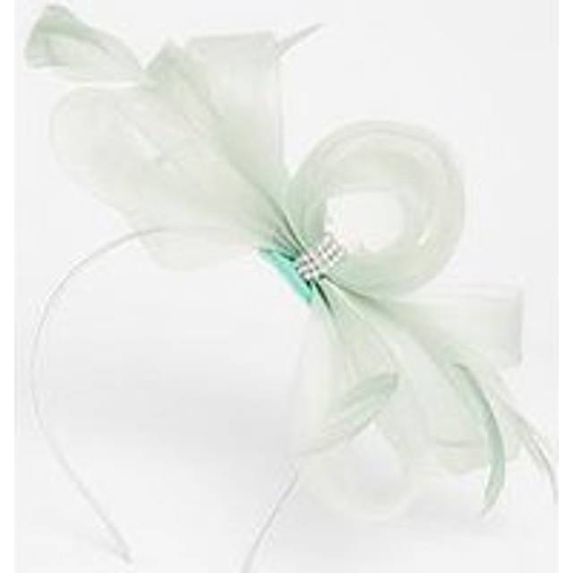 Light Green Diamante Bow Headband Fascinator - Pale Green - One Size