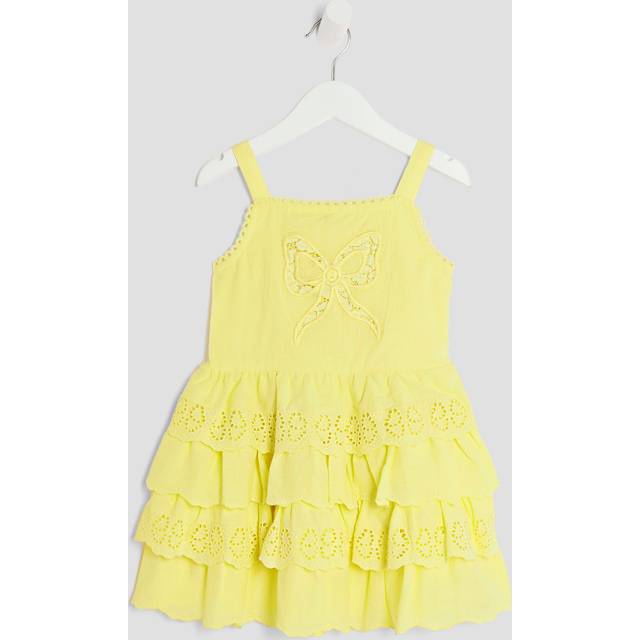 River Island Mini Girls Yellow Broderie Frill Bow Dress - 12-18 Mths