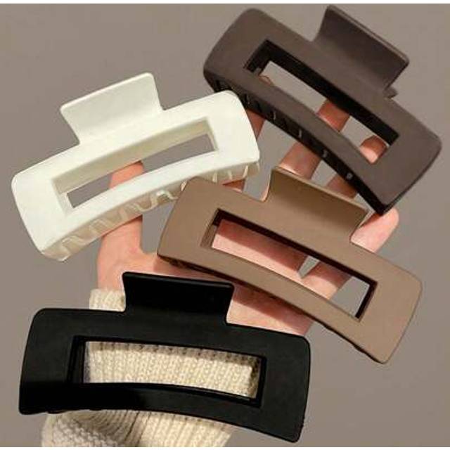 SHEIN 4pcs/1pc Women Black, White, Brown 4.33in/11cm Square Plastic Large Hair Clips, Fashionable, Elegant, Versatile, Minimalist Style, Suitable For Daily,