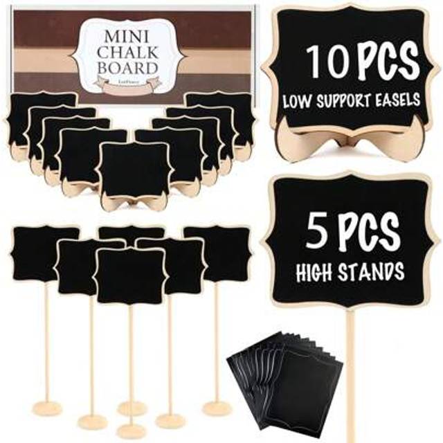 SHEIN 10pcs-Mini Chalkboard Signs, Small Food Name Tags For Buffet With Wooden Stand As Dessert Display Set For Party, Wedding, BabyShower, Birthday, Place