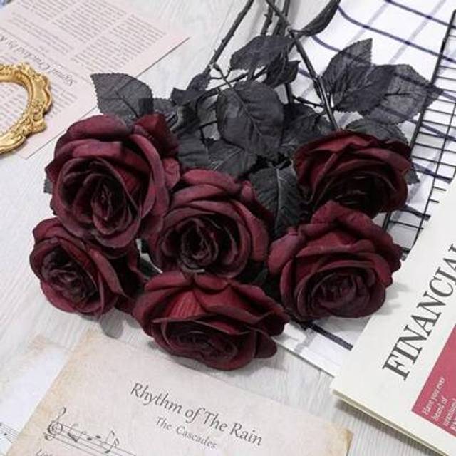 SHEIN Dark Red Rose Artificial Silk Flower - Easter - Wedding Garden Decor - Kitchen Garden Decor - Home - Travel - Holiday Essential - Bedroom Decor - Bath