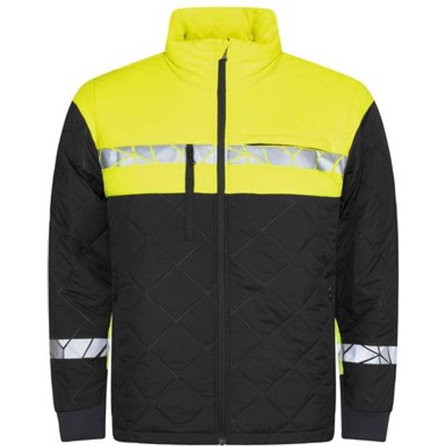(L, Black/Yellow) Projob Mens Progression Quilted Lightweight Padded Jacket