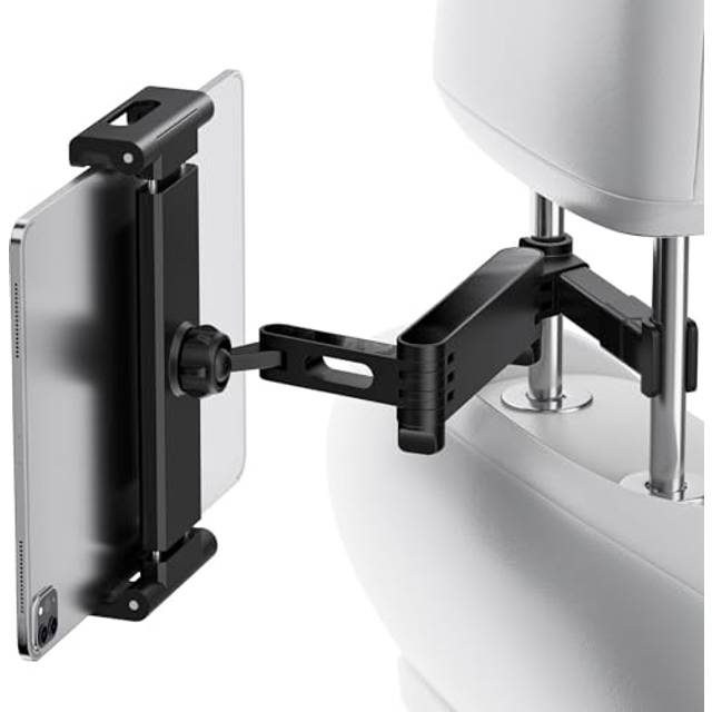 GlasFlength Surfplatta bilhållare för nackstöd, 360° roterande hållare surfplatta bil biaxial utdragbar arm justerbar bilsätesplatta hållare för smartphones switch (svart)