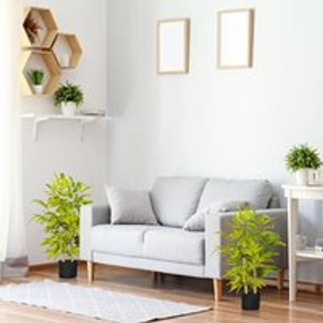 Homcom 2 Pcs Potted Artificial Plants Bamboo Tree For Desk Indoor Outdoor In Green - One Size