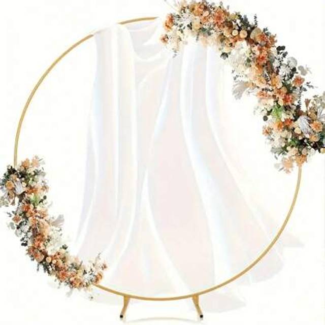 SHEIN Floral Arch Kit - 1Set Gold Metal Round Party Arch Frame - Sturdy, Easy-To-Assemble Decoration For Weddings, Birthdays, Parties And Anniversaries - Ve