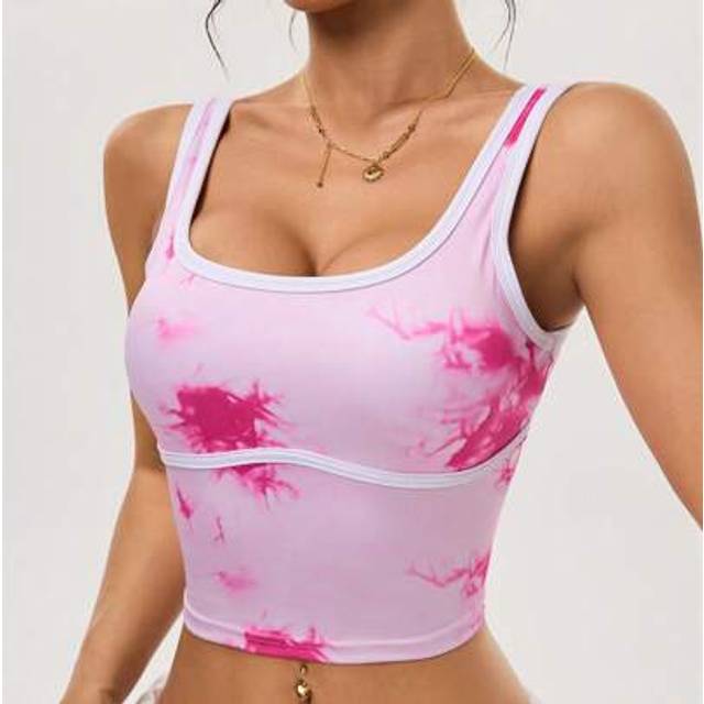 SHEIN Women&#39;s Batik Print Oversized Round Neck Longline Sports Bra