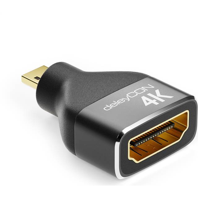 deleyCON Micro HDMI Adapter Kopplingskabel Anslutning 4K@60Hz / 2K@120Hz UHD 4096x2160 Aluminium HDMI 2.0 ARC HDR 3D VRR ALLM HDCP 18Gbps Svart