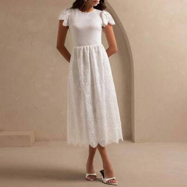 SHEIN Aliao French Embroidered A-Line Flounced Short-Sleeved Long Dress, Bachelorette Party, Summer Outfits For Women, Back To School, Holiday Outfits, Part