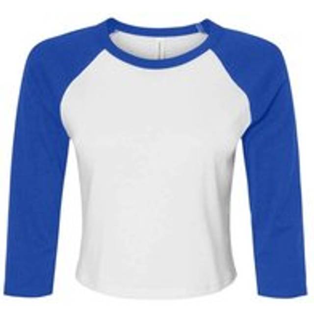 (XS, White/Royal Blue) Bella + Canvas Womens/Ladies Micro-Rib Raglan 3/4 Sleeve T-Shirt