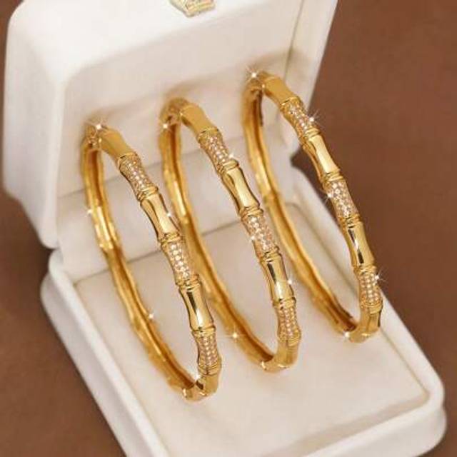 SHEIN 1/2/3 PiecesFashion Classic Shiny Cubic Zirconia Decoration Bamboo Knot Design Bracelet With A Diameter Of 60mm That Can Be Opened, Can Be Worn On Bot