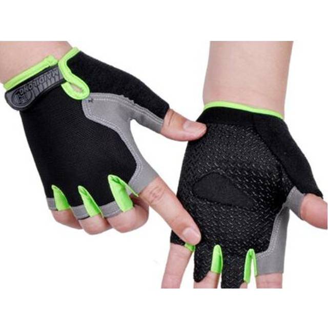 (Green, S) Gloves Half Finger Gloves Gym Fitness Anti-Slip Women Men Gel Pad Gloves