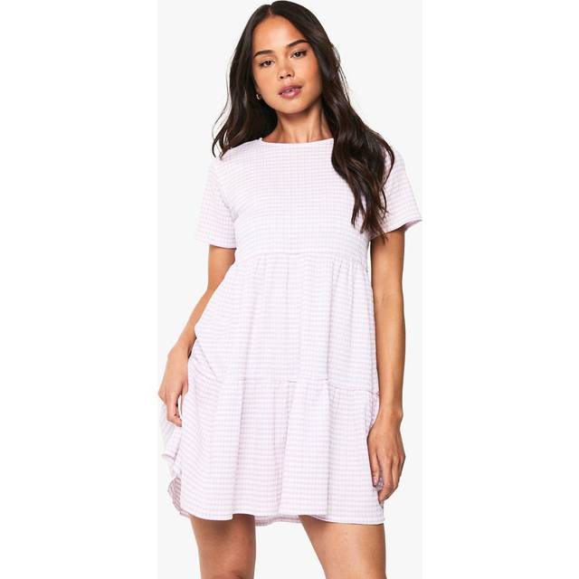 Womens Textured Gingham Tiered Mini Smock Dress - Purple - 16, Purple