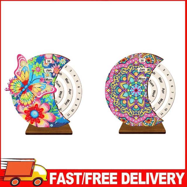 Diamond painting calendar wooden desk calendar christmas gift (flower butterfly)