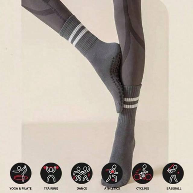 SHEIN Sports Outdoor Professional Pilates Socks Anti-Slip, Mid-Calf Yoga Socks, Non-Slip Sports Solid Color Floor Socks, Yoga Socks