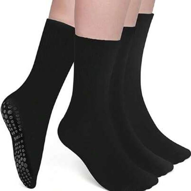 SHEIN 3 Pairs Non-Slip Pilates Socks For Women, Sticky Yoga Socks, Traction Grip Socks, Black, Gym