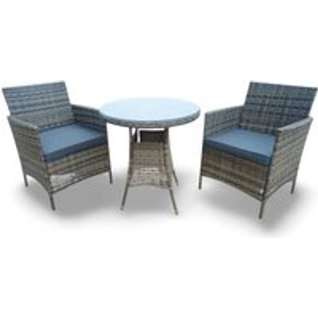 Outdoor Living Amazon Wicker Rattan Natural Bistro Set with outdoor cushion, Grey