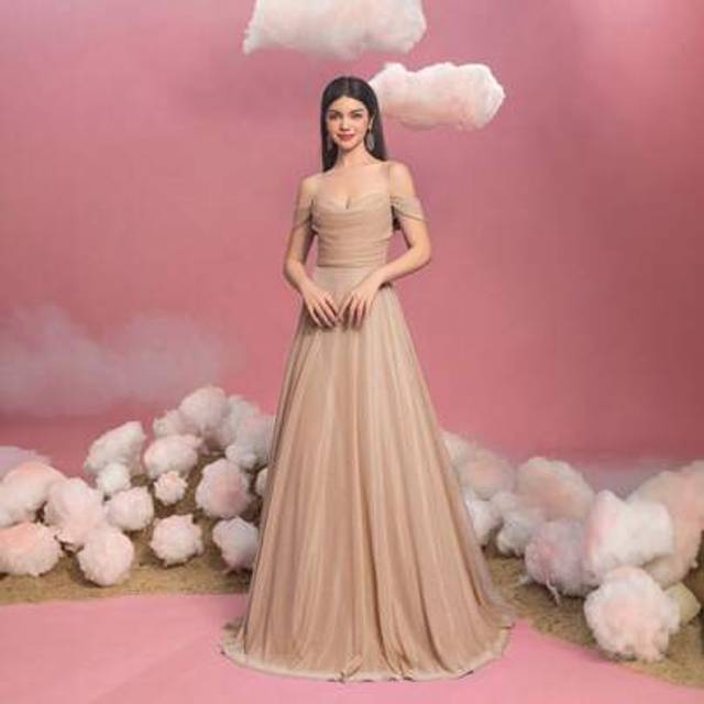 SHEIN Teen Girls&#39; Off-Shoulder A-Line Formal Dress With Back-Tie Detail â Elegant Flowy Silhouette For Graduation Galas, Red Carpet Galas, Wedding Guest O